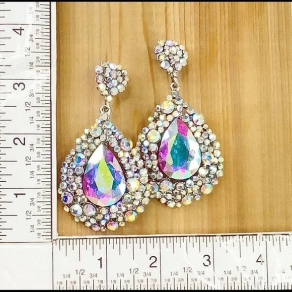 AB Crystal Sparkly Drop Chandelier Formal Earrings Pageant Bridal Occasi… - Picture 7 of 7